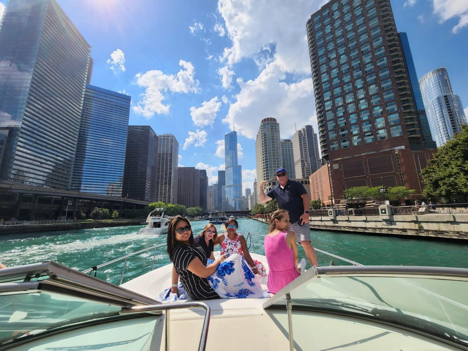 ISG teammates on a river cruise through downtown Chicago